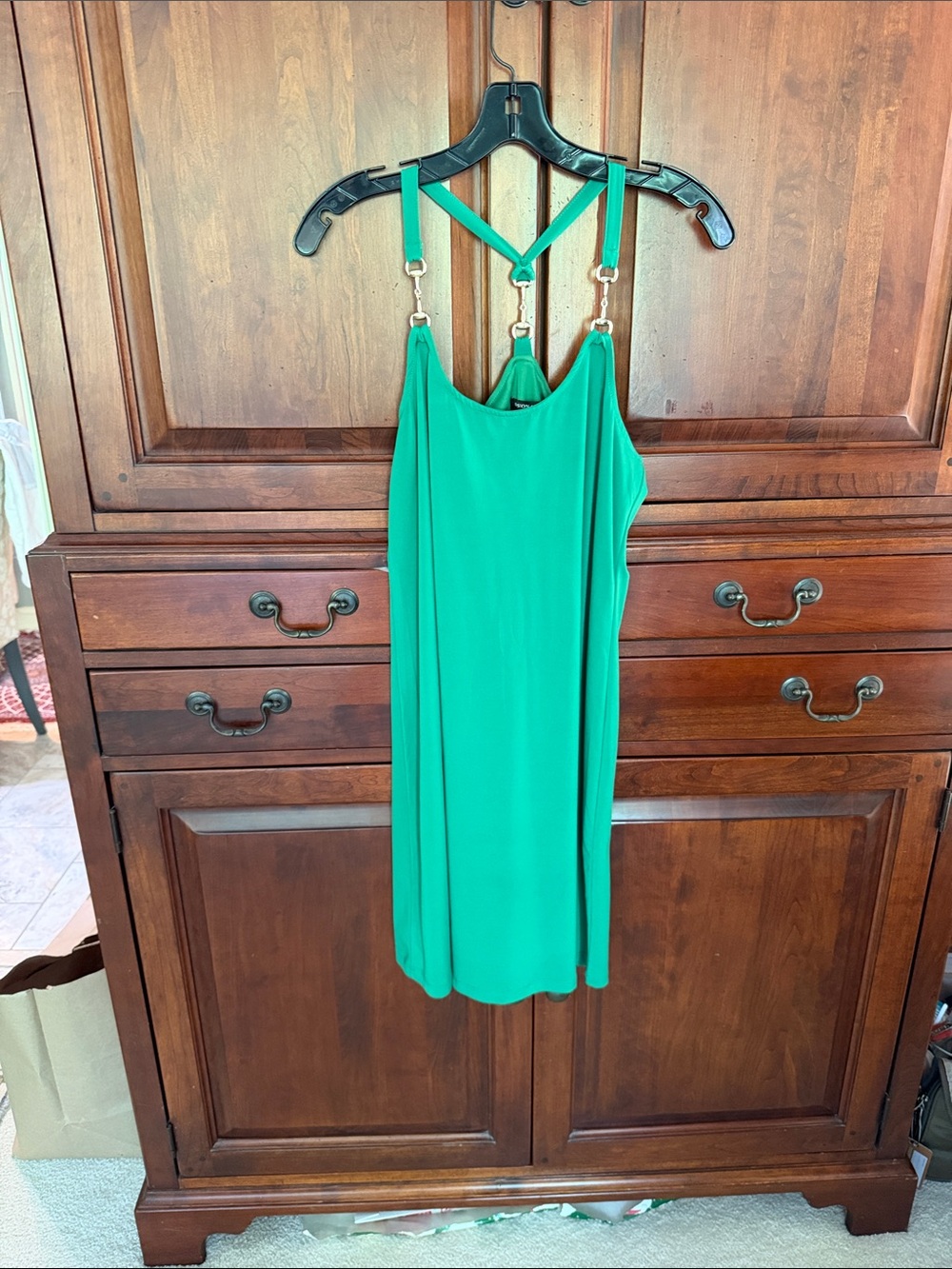 Boston Proper Green Slip Dress with Strappy Back